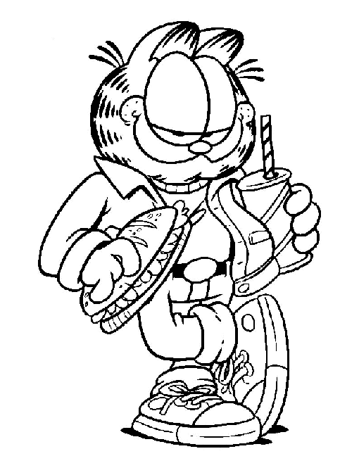 coloriage garfield mange un sandwich